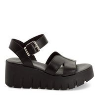 Tamaris women's black denim sandal with buckle