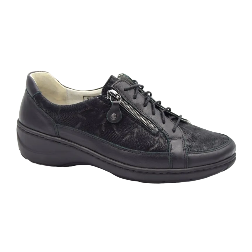 Waldlaufer women's black leather trainer