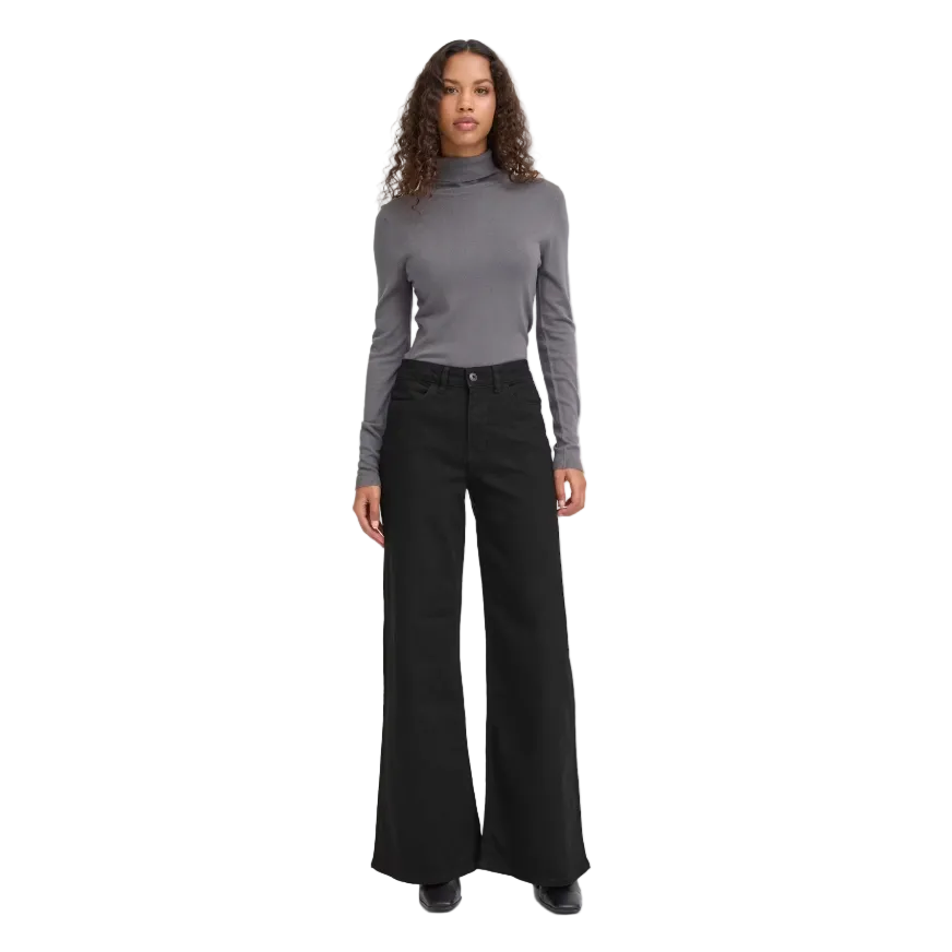 Ichi women's black wide-leg denim jeans