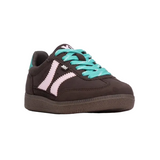 XTI girls' brown trainers with pink panels and turquoise laces