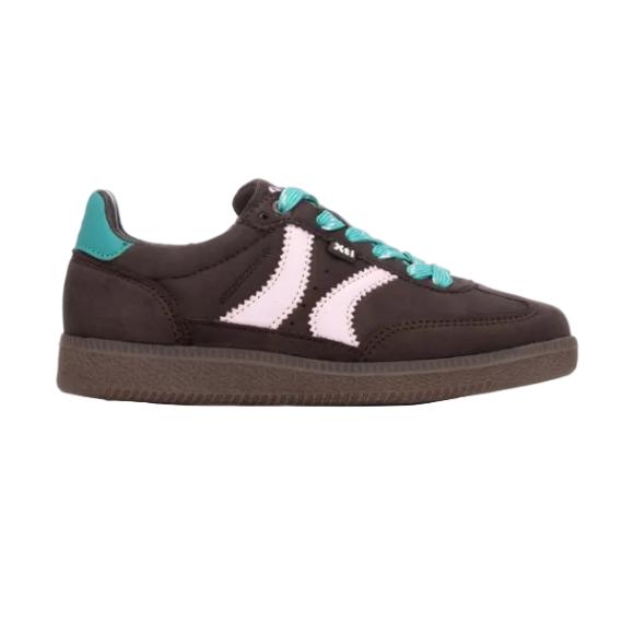 XTI girls' brown trainers with pink panels and turquoise laces