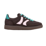 XTI girls' brown trainers with pink panels and turquoise laces