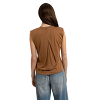 YAYA Womens Top Sleeveless Pleated Neckline Foxtrot Brown