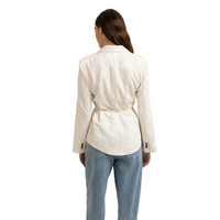 YAYA Womens Blazer Pinstripe Tie Belt Milk Beige Dessin