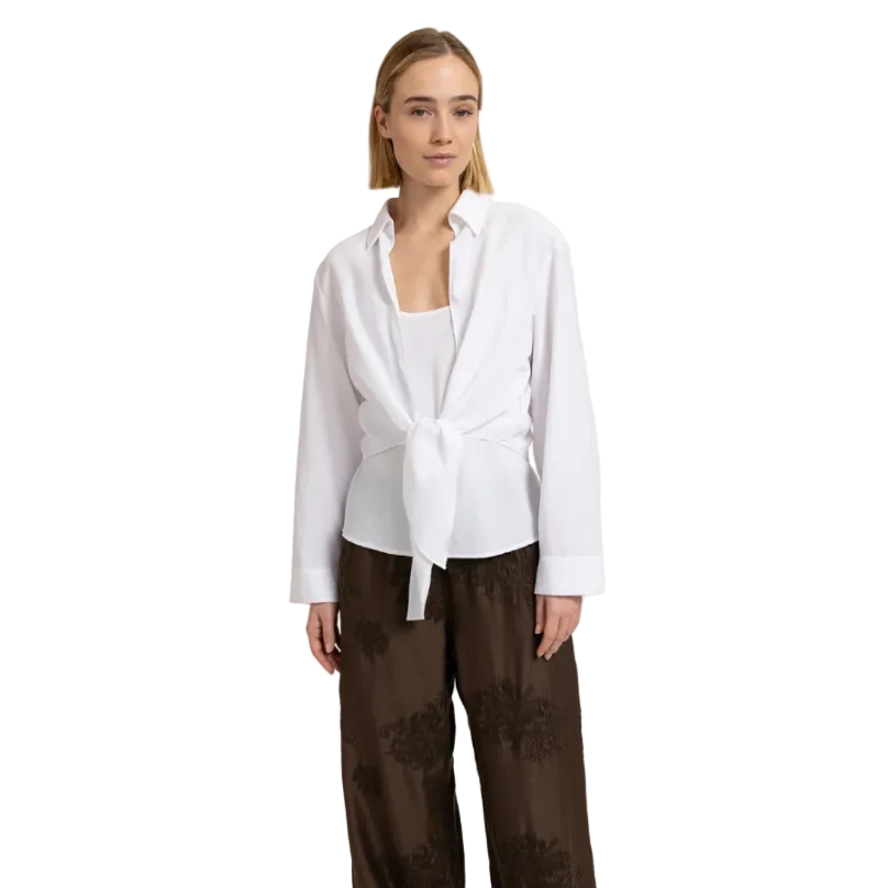 YAYA Womens Blouse Knotted Matching Sleeveless Top Pure White