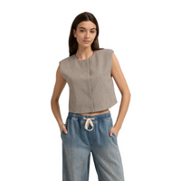 YAYA Womens Top Checked Gilet Shoulder Pads Beige Dessin