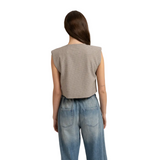 YAYA Womens Top Checked Gilet Shoulder Pads Beige Dessin