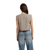 YAYA Womens Top Checked Gilet Shoulder Pads Beige Dessin