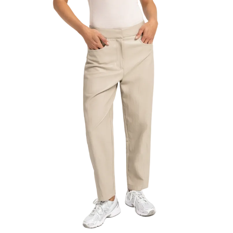 Yaya women's cashmere grey faux leather carrot fit trousers