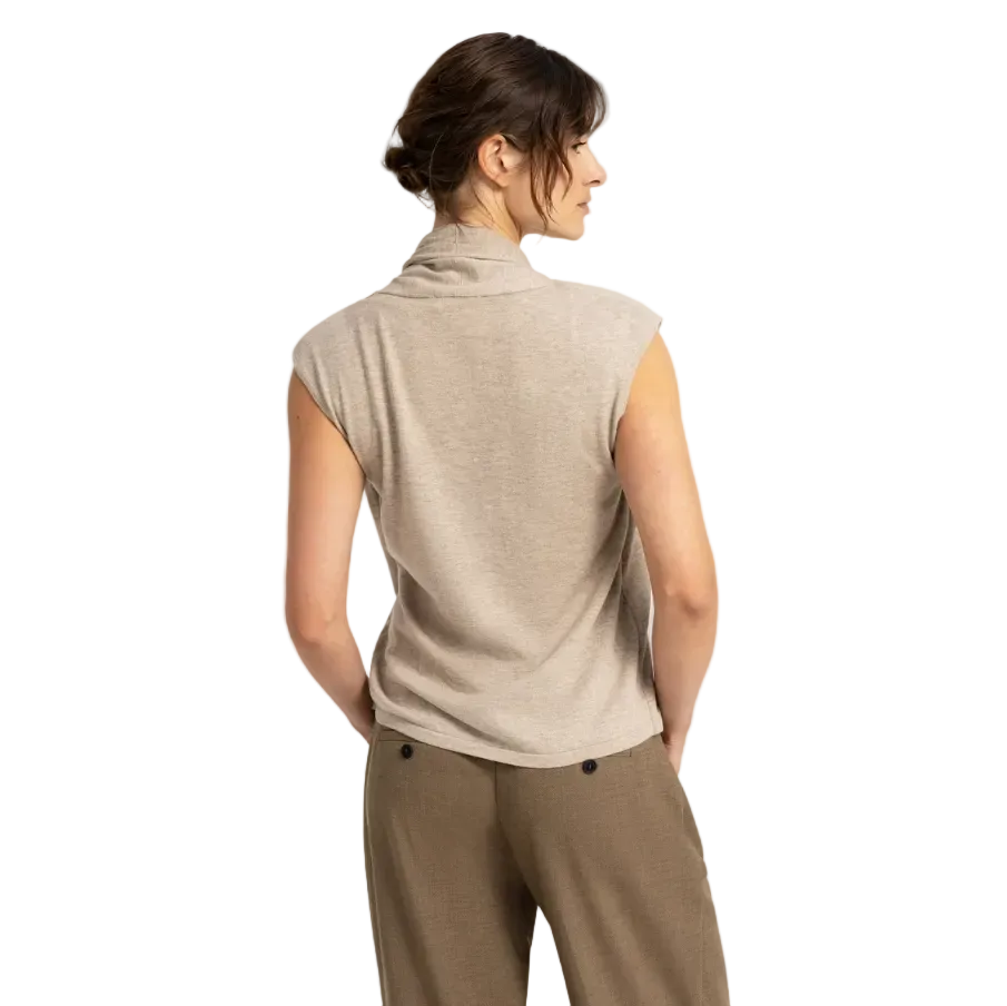 YAYA Womens Cardigan Sleeveless Double Layer Buttons Pure Cashmere Grey Melange