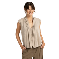 YAYA Womens Cardigan Sleeveless Double Layer Buttons Pure Cashmere Grey Melange