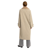YAYA Womens Coat Long Faux Suede Detachable Collar Pure Cashmere Grey