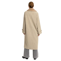 YAYA Womens Coat Long Faux Suede Detachable Collar Pure Cashmere Grey