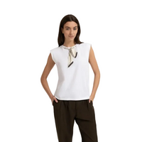 YAYA Womens Top Double Layer Sleeveless Scarf Detail Slate Black/Brown Dessin