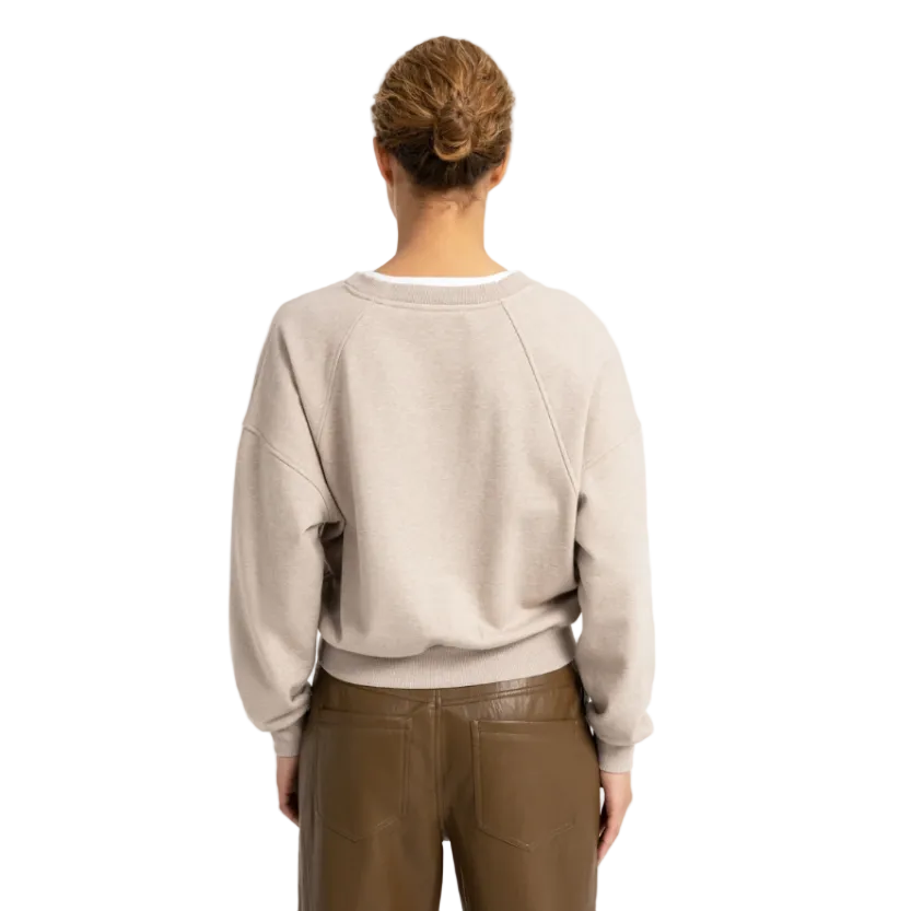 YAYA Womens Sweatshirt V-neck Woven Collar Pure Cashmere Grey Melange