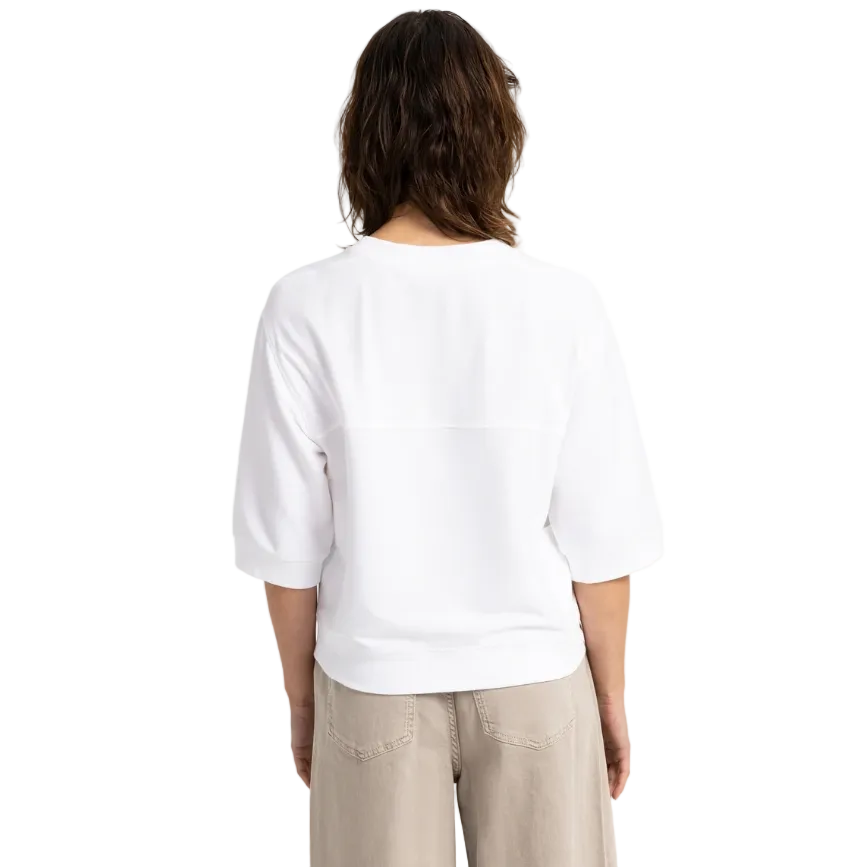 YAYA Womens Top Jersey Rib Short Sleeves Pure White