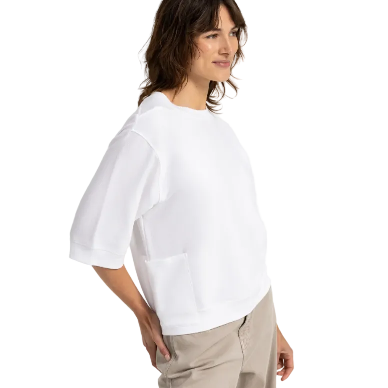 YAYA Womens Top Jersey Rib Short Sleeves Pure White