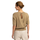 YAYA Womens Sweater Open Back Short Sleeves Elmwood Green Melange
