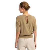 YAYA Womens Sweater Open Back Short Sleeves Elmwood Green Melange