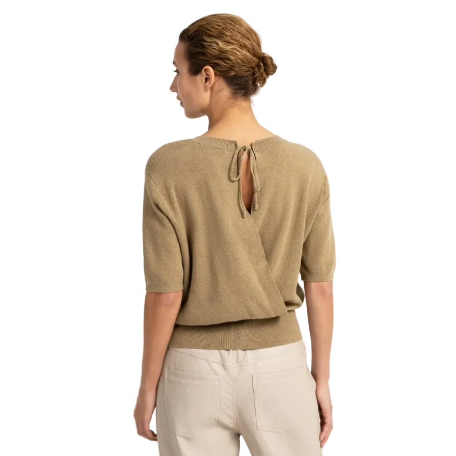 YAYA Womens Sweater Open Back Short Sleeves Elmwood Green Melange