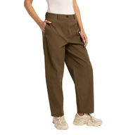 YAYA Womens Trouser Woven Straight Leg Sean Details Teak Brown
