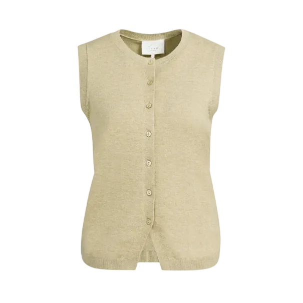 Yaya women's olive green knitted button-front spencer top