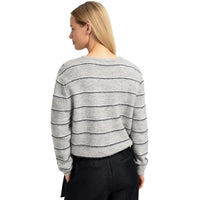 YAYA Womens Cardigan Striped Knitted Medium Grey Melange