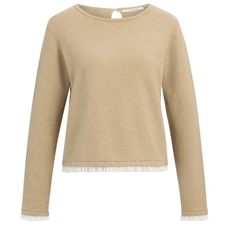 Yaya women's fine knit top in cornstalk brown melange