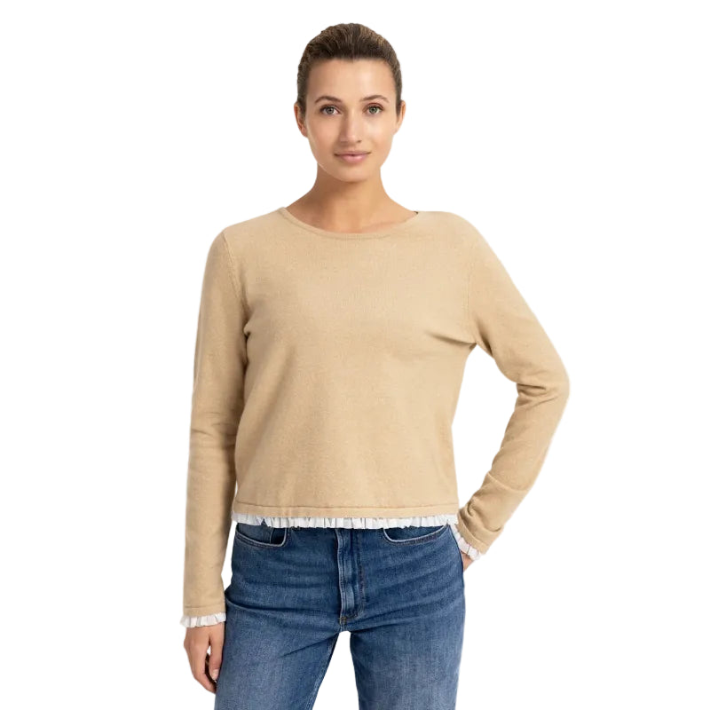 Yaya women's fine knit top in cornstalk brown melange
