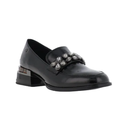 Zanni & Co Tongling women's black patent loafers with jewelled trim