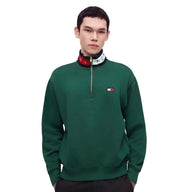 Tommy Jeans Mens Relaxed Branded Collar 1/4 Zip Velvet Green
