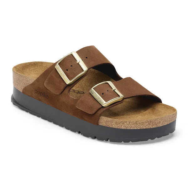 Birkenstock Womens Sandal Arizona Pap Flex Platform Nubuck Leather Dark Tea