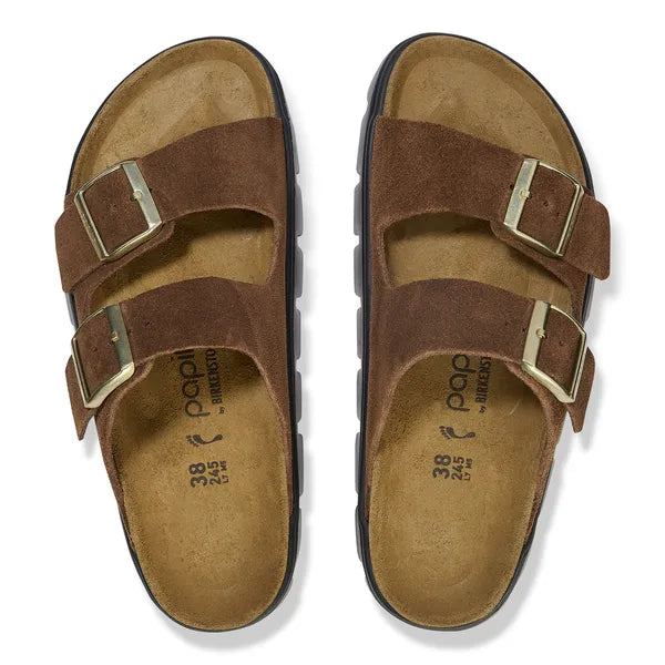 Birkenstock Womens Sandal Arizona Pap Chunky Narrow Fit Dark Tea/Black