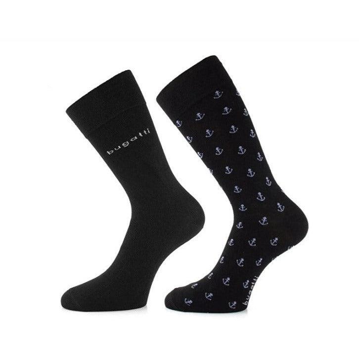Bugatti Mens Socks 2 Pack Anchor Black - Donaghys