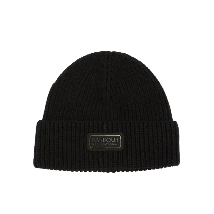 Barbour International men's black knitted beanie and scarf gift set