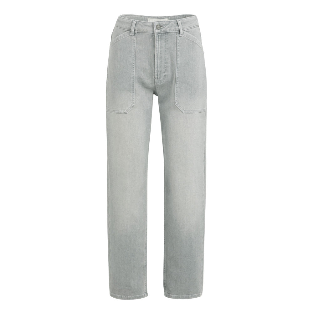YAYA Womens Wide Leg Cargo Jeans Mid Grey Denim