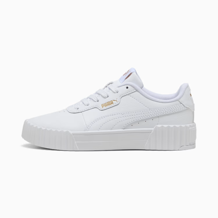 Puma girls' white and silver Carina trainer