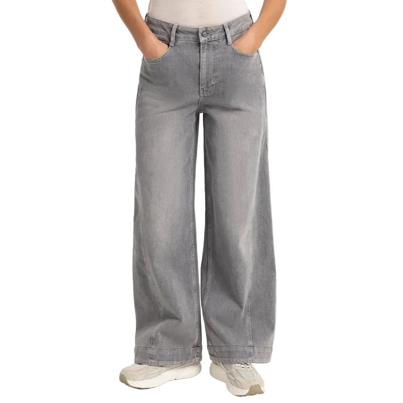 Yaya women's wide-leg jeans in mid grey denim