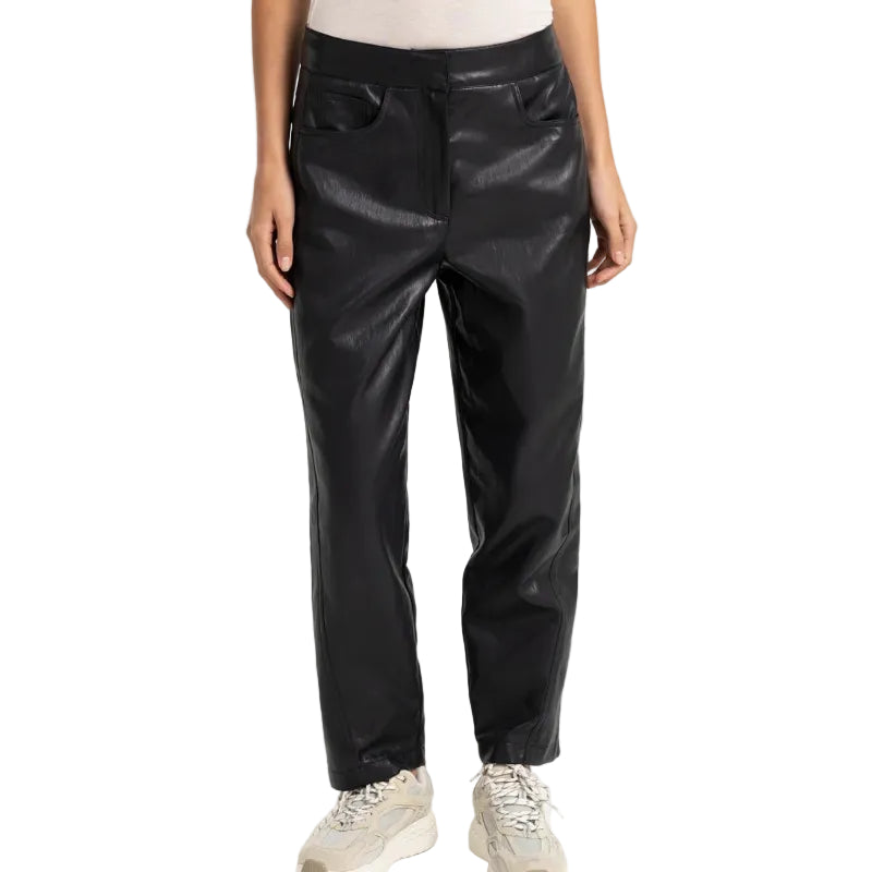 Yaya Womens Faux Leather Carrot Fit Trousers 01-309289-609 Hole Black