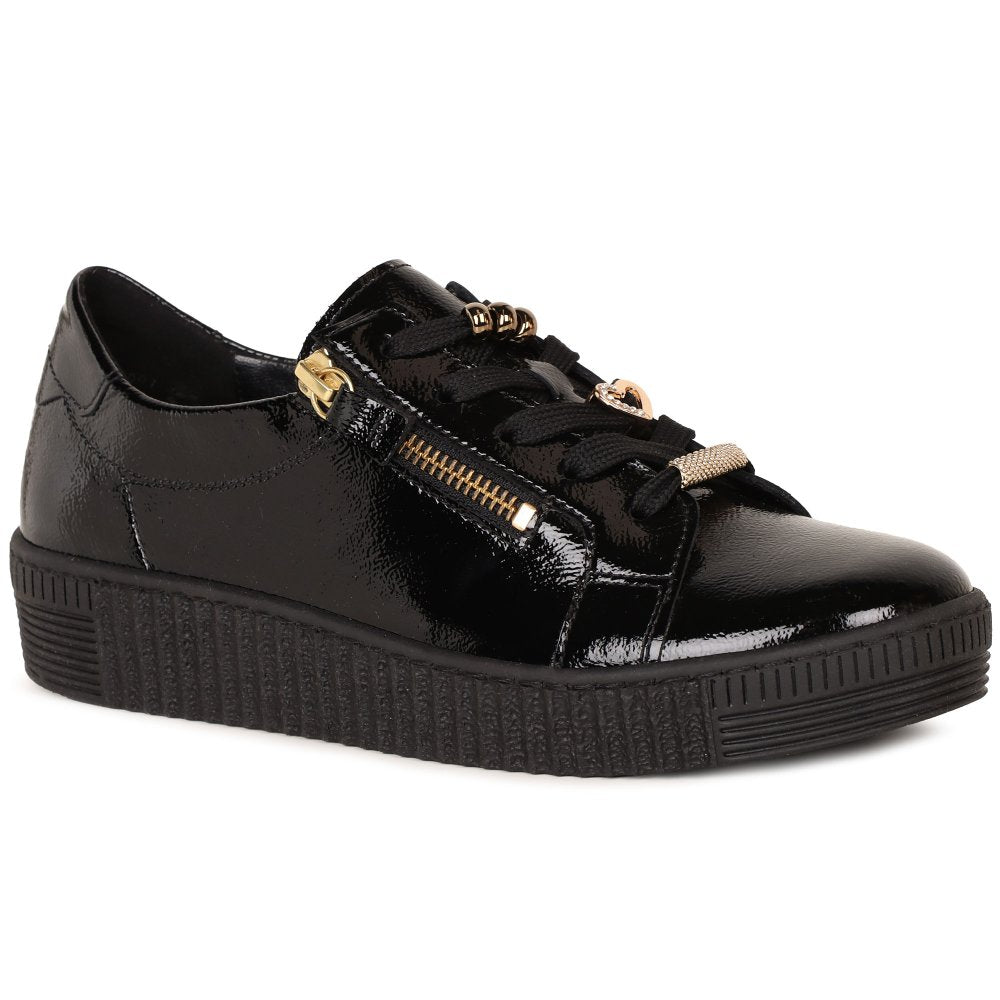 Gabor women's black patent lace-up trainer