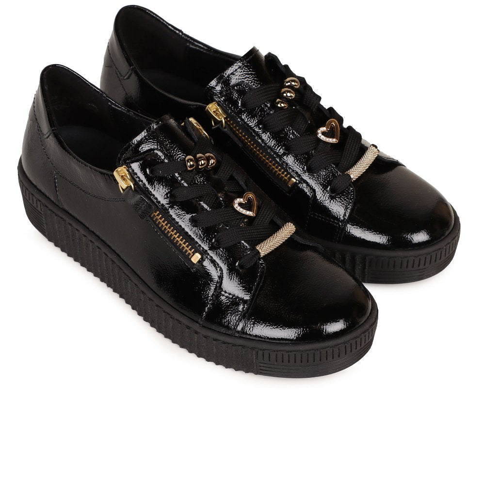 Gabor women's black patent lace-up trainer