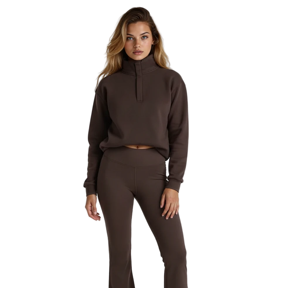 Gym+Coffee Sierra women's mocha bean snap collar jumper