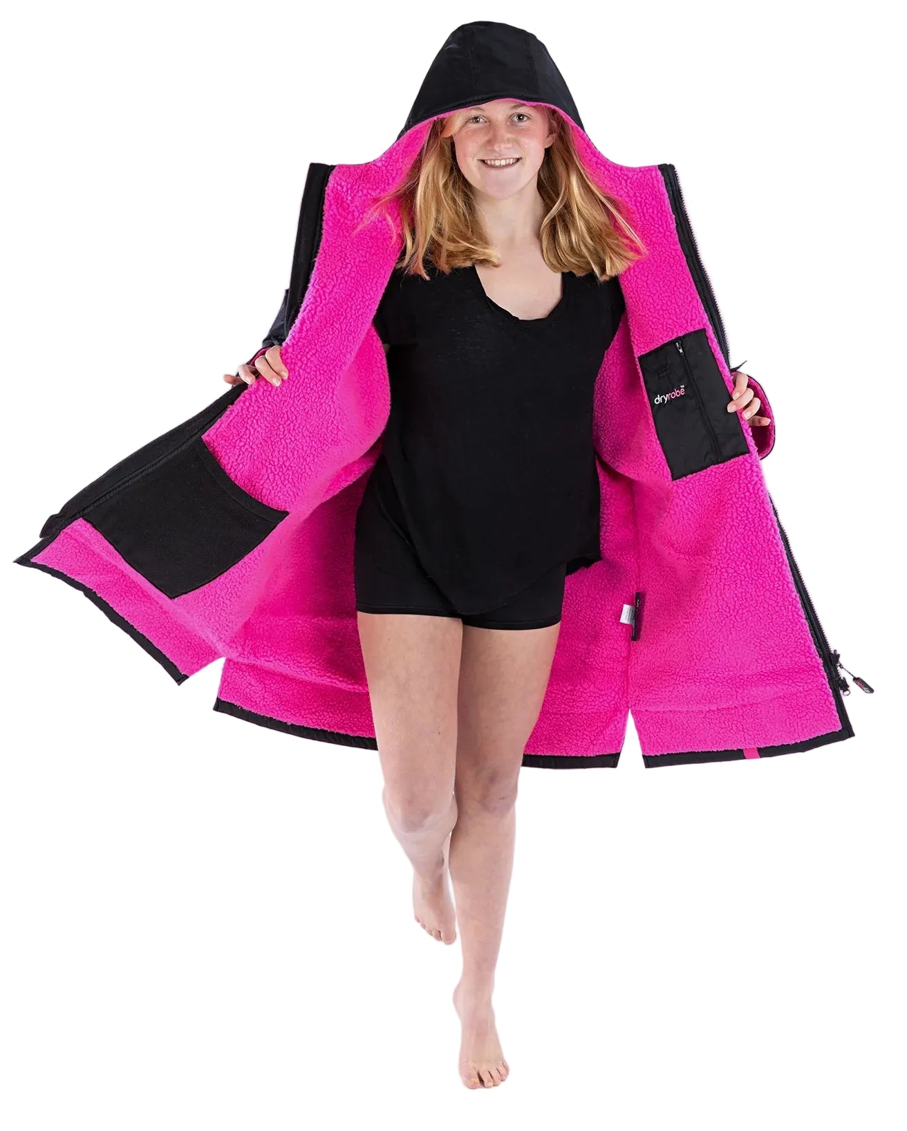 Dryrobe Kids Advance Long Sleeve Changing Robe Black/Pink