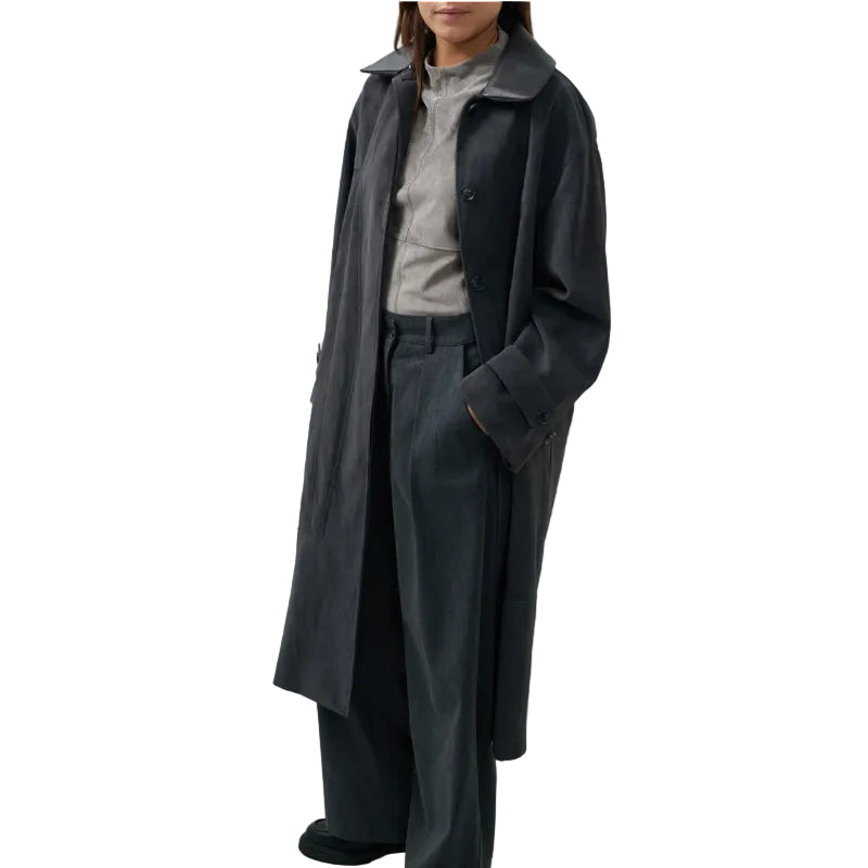 Yaya women's long faux suede coat in black