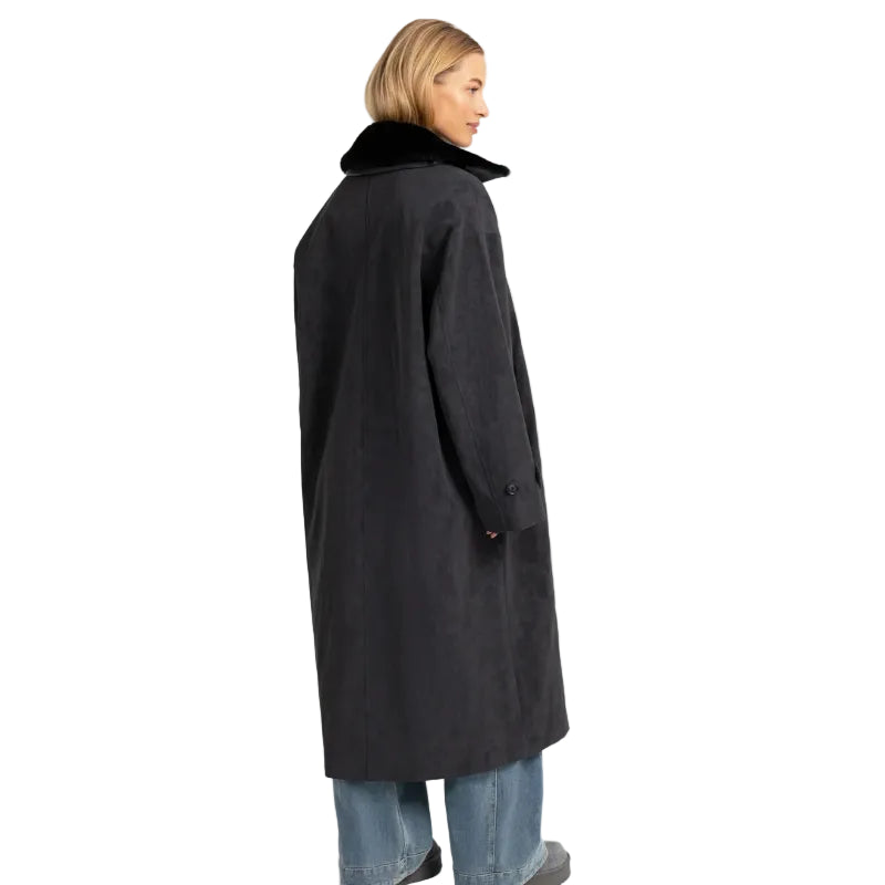Yaya women's long faux suede coat in black