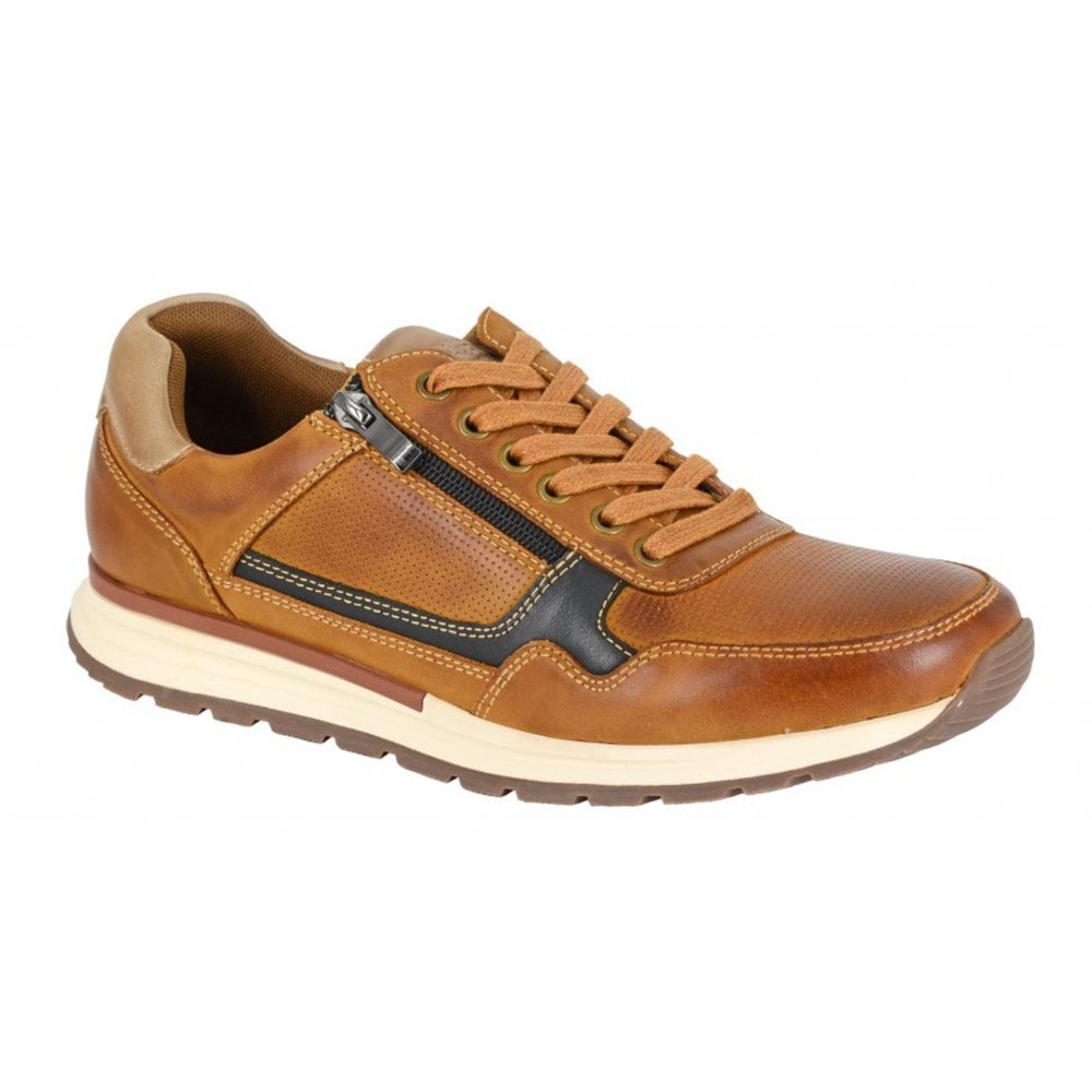 Route 21 men's tan and camel leather lace-up shoe