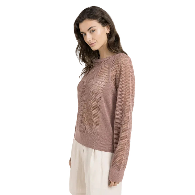 Yaya Womens Mesh-stitch Knitted Sweater Burlwood Pink