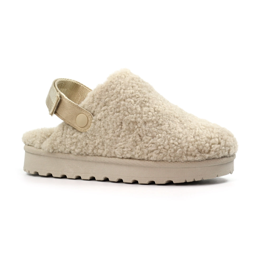 Lunar women's beige teddy fleece mule slippers