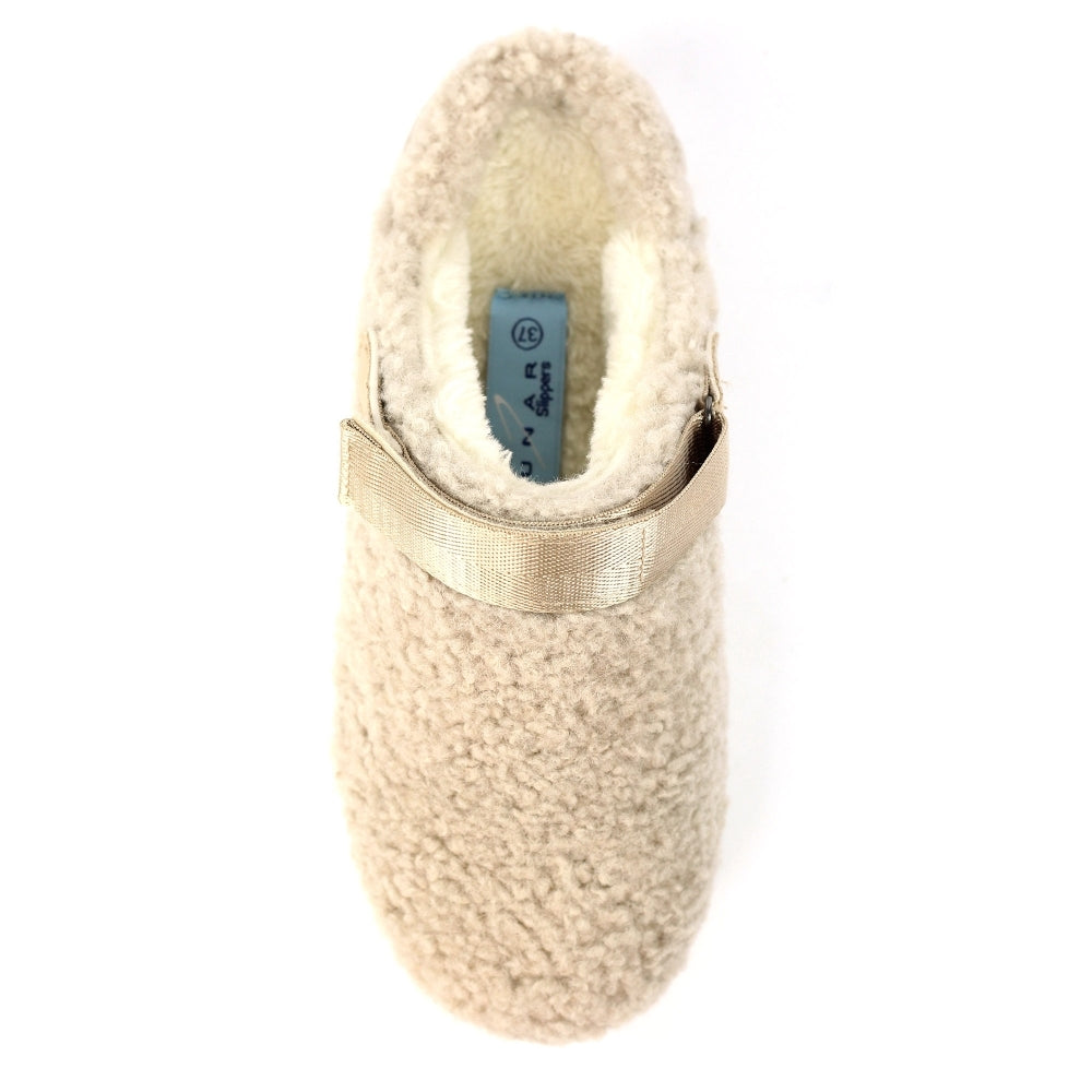 Lunar women's beige teddy fleece mule slippers