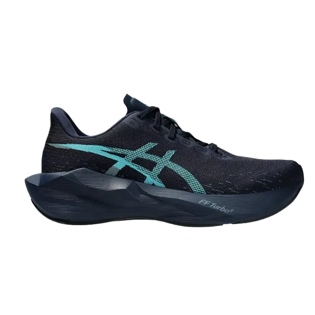 Asics men's navy and aqua Novablast 6 trainer
